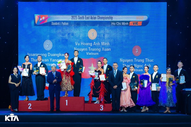 Hoa khôi Hà thành Trường Xuân cùng Anh Minh giành hat-trick HCV Đông Nam Á, lập kỳ tích cho dancesport Việt Nam- Ảnh 2.