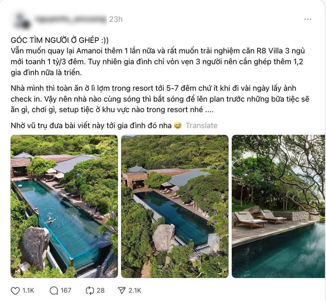 Bài đăng "tìm người ở ghép" villa 1 tỷ 3 đêm khiến dân mạng nháo nhào vì cách tiêu tiền của người giàu- Ảnh 1. Bài đăng "tìm người ở ghép" villa 1 tỷ 3 đêm khiến dân mạng nháo nhào vì cách tiêu tiền của người giàu- Ảnh 1.