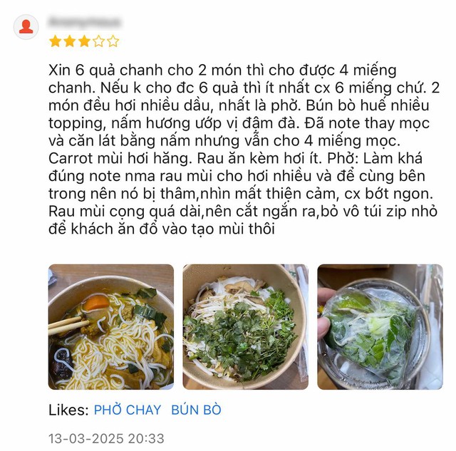 Yêu cầu 6 quả chanh khi gọi 1 bát bún và 1 bát phở: Bị từ chối, khách lập tức đánh giá quán 3 sao- Ảnh 1. Yêu cầu 6 quả chanh khi gọi 1 bát bún và 1 bát phở: Bị từ chối, khách lập tức đánh giá quán 3 sao- Ảnh 1.