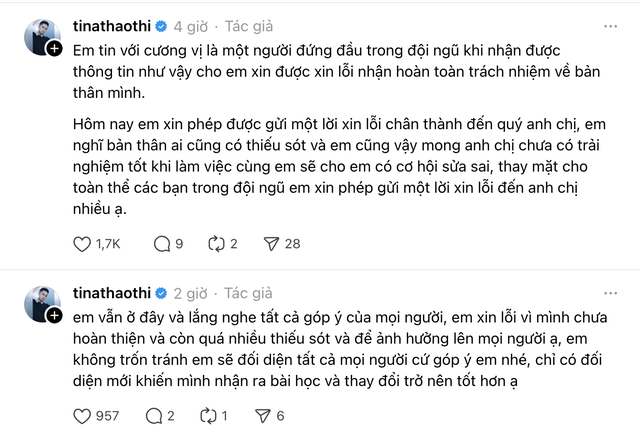 Tina Thảo Thi bị cho vào "blacklist" vì thái độ làm việc, lên tiếng xin lỗi vẫn bị bóc tiếp- Ảnh 2.