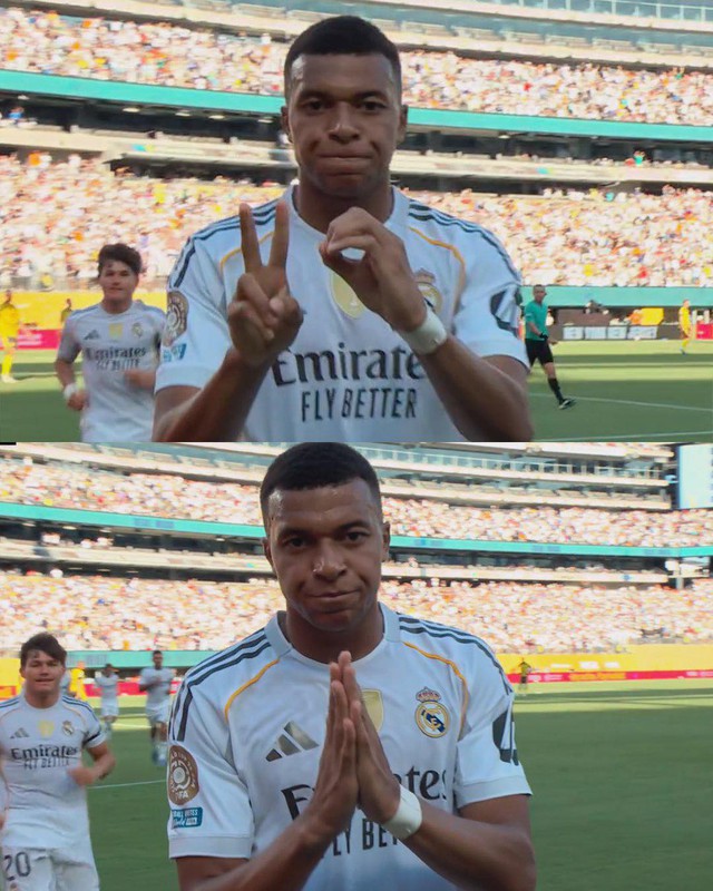Mbappe ăn mừng đầy xúc động tưởng nhớ Diogo Jota khi lập siêu phẩm giúp Real thắng nghẹt thở Dortmund ở FIFA Club World Cup- Ảnh 1.