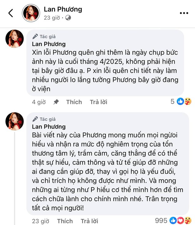 Diễn viên Lan Phương xin lỗi gấp về bức hình nhập viện cấp cứu- Ảnh 3. Diễn viên Lan Phương xin lỗi gấp về bức hình nhập viện cấp cứu- Ảnh 3.