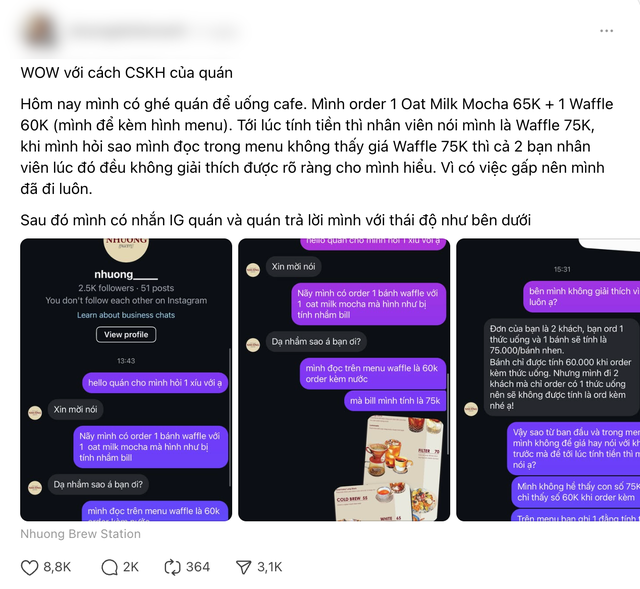 Phản hồi chính thức của quán cà phê phụ thu thêm tiền khi đi 2 người khiến thực khách bức xúc- Ảnh 1.