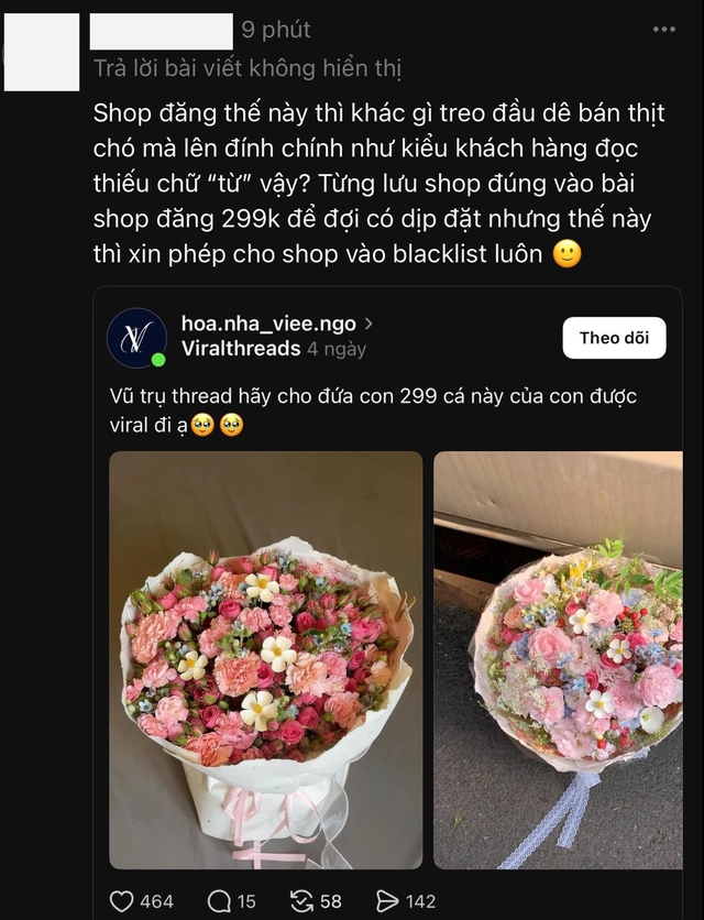 Khách ấm ức tố shop hoa tươi Hà Nội “treo đầu dê bán thịt chó”, còn bị shop block vì… bóc phốt đúng quá! - Ảnh 6.