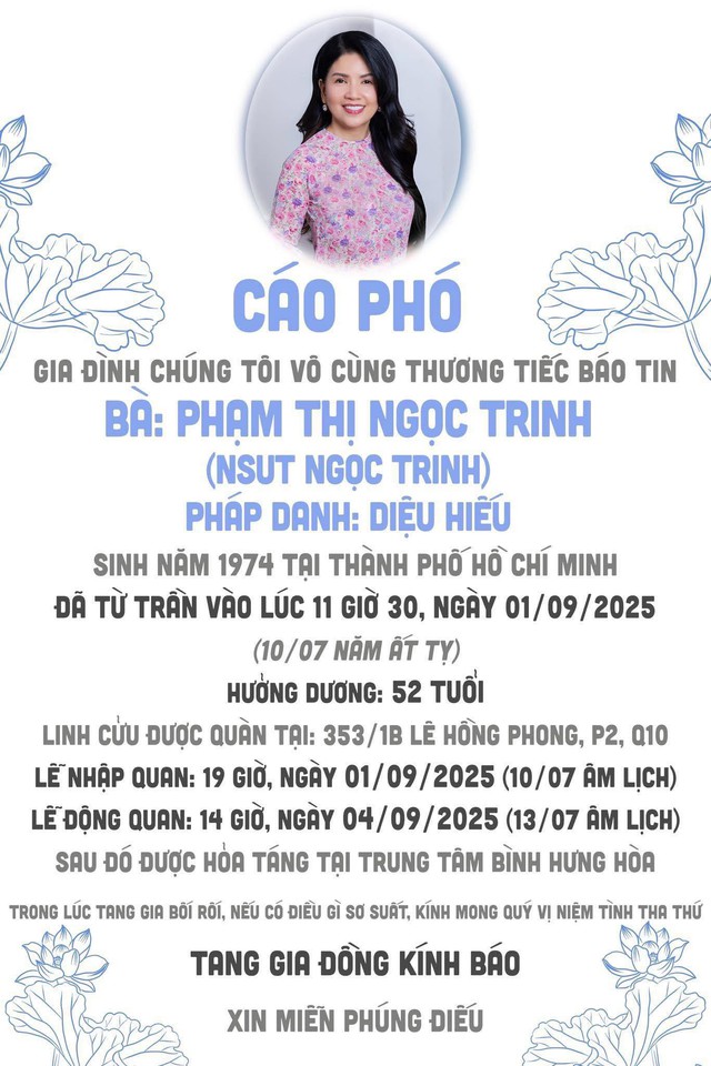 Tin buồn: Diễn viên, NSƯT Ngọc Trinh qua đời ở tuổi 52- Ảnh 2.