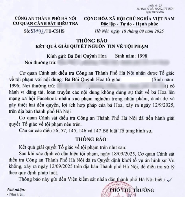 Khởi tố hình sự vụ Hoa hậu Bùi Quỳnh Hoa bị vu khống- Ảnh 2.