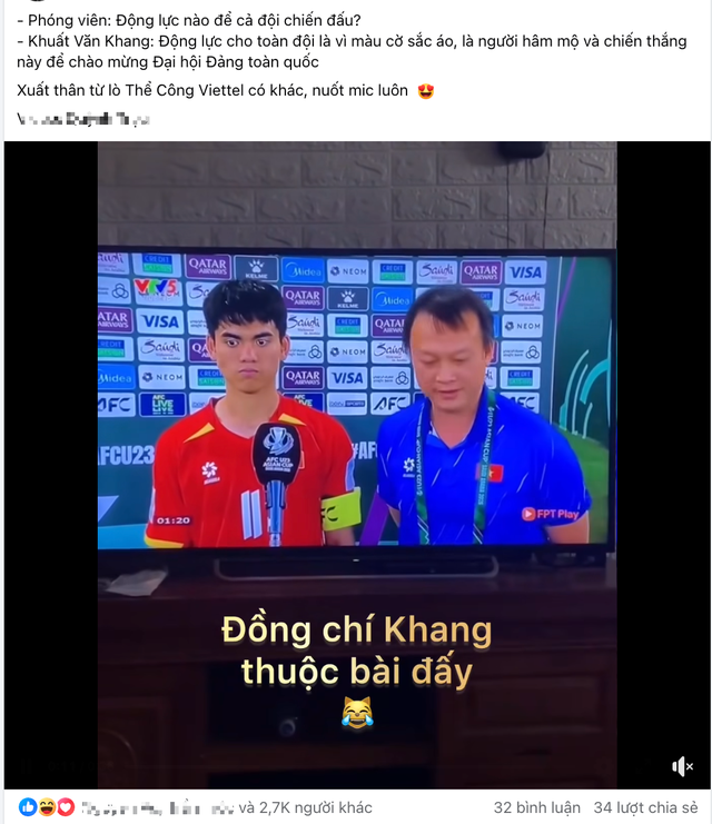 Đội trưởng U23 Việt Nam viral với màn trả lời phỏng vấn như "nuốt mic", netizen bái phục: Đá bóng hay, EQ 10 điểm!- Ảnh 3.