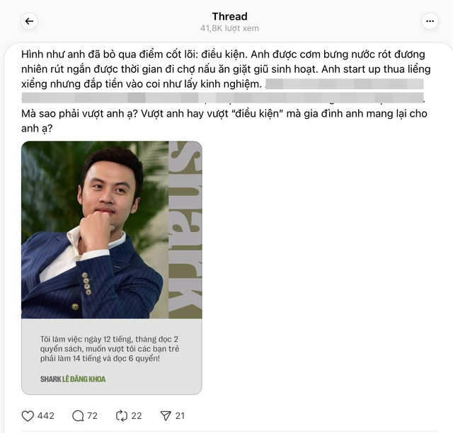 Shark Khoa: Muốn vượt tôi các bạn trẻ phải làm 14 tiếng và đọc 6 quyển sách, dân "Threads City": Mắc gì phải vượt anh?- Ảnh 1.