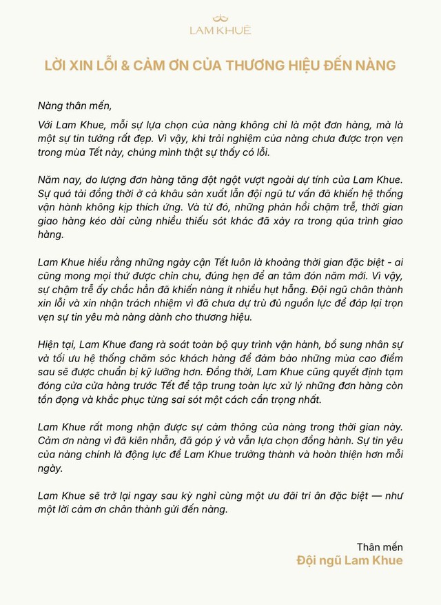 1 thương hiệu áo dài lên tiếng xin lỗi ngày cận Tết- Ảnh 1.