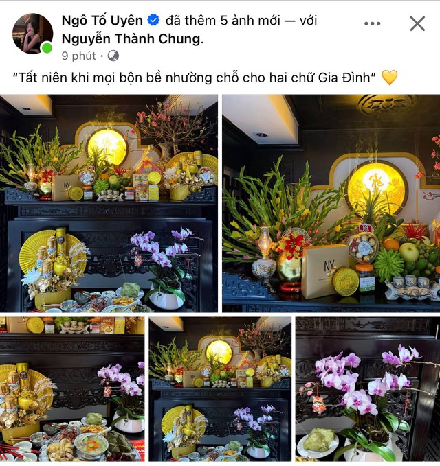 Cận cảnh ban thờ Tết "đủ đầy, sang xịn" trong căn biệt thự của vợ chồng Thành Chung - Ngô Tố Uyên - Ảnh 1.