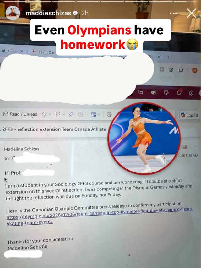 Đừng ai kêu khổ vì deadline nữa, nữ sinh này vừa thi đấu Thế vận hội mùa đông vừa phải làm bài tập đây này! - Ảnh 1.