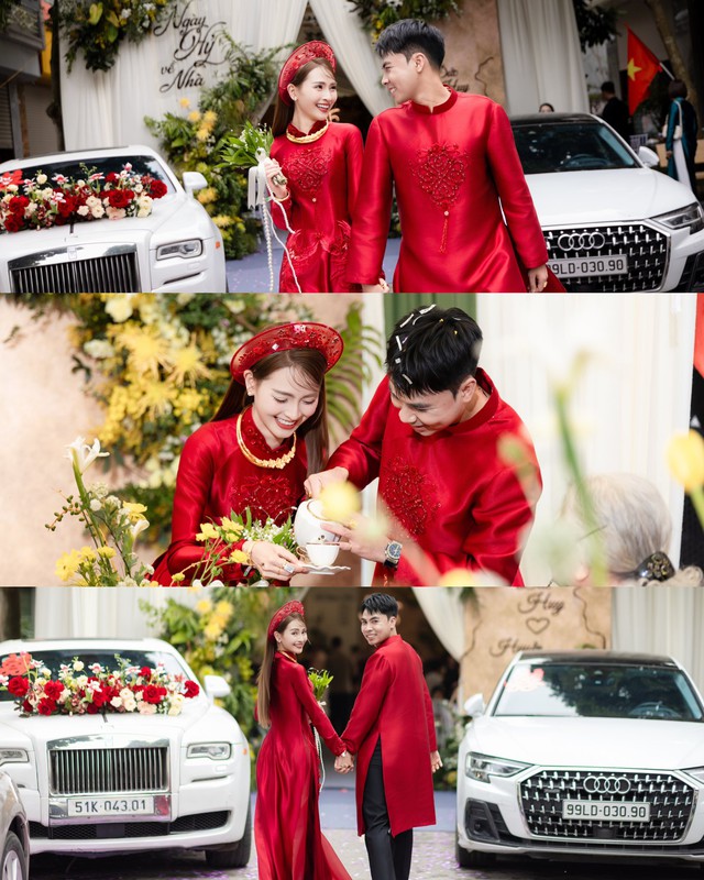 Ảnh nét căng: MC Mù Tạt đeo vàng nặng trĩu lên xe hoa cùng tuyển thủ Đức Huy,"nắn chồng" cực gắt ngay đêm tân hôn- Ảnh 3.