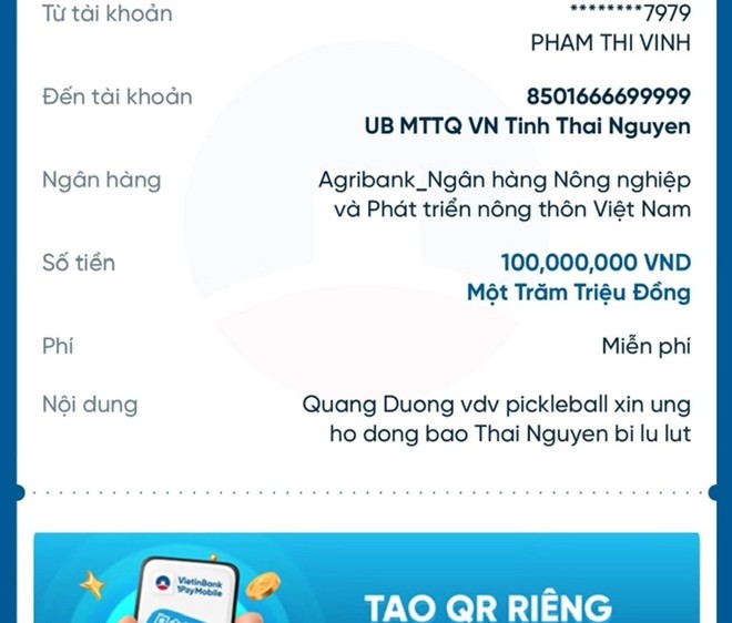 Quang Dương pickleball ủng hộ 200 triệu, Đỗ Duy Mạnh cùng dàn sao thể thao chia sẻ với bà con vùng lũ Thái Nguyên- Ảnh 2.