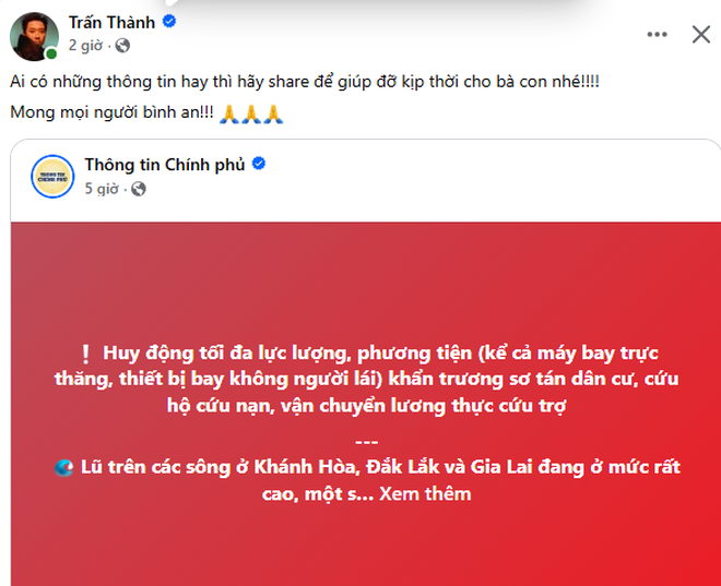 Trấn Thành - Hương Giang cùng dàn sao Việt đồng lòng hướng về người dân vùng lũ- Ảnh 8. Trấn Thành - Hương Giang cùng dàn sao Việt đồng lòng hướng về người dân vùng lũ- Ảnh 8.