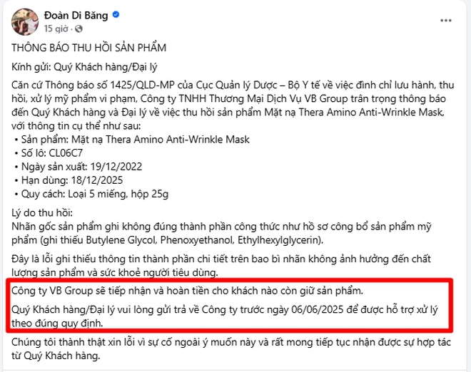 Cách hoàn tiền loạt sản phẩm bị thu hồi của Đoàn Di Băng: Không có hướng dẫn công khai, rối như tơ vò!- Ảnh 1.