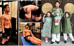 Bố đơn thân nghìn tỷ nhà bầu Hiển khoe cơ bắp cực phẩm ngày tết, diện áo dài bế con lại được khen khéo chăm