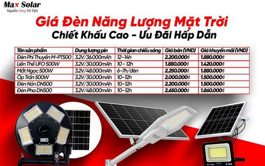 Giá đèn năng lượng mặt trời với mức chiết khấu cạnh tranh cao tại Maxsolar