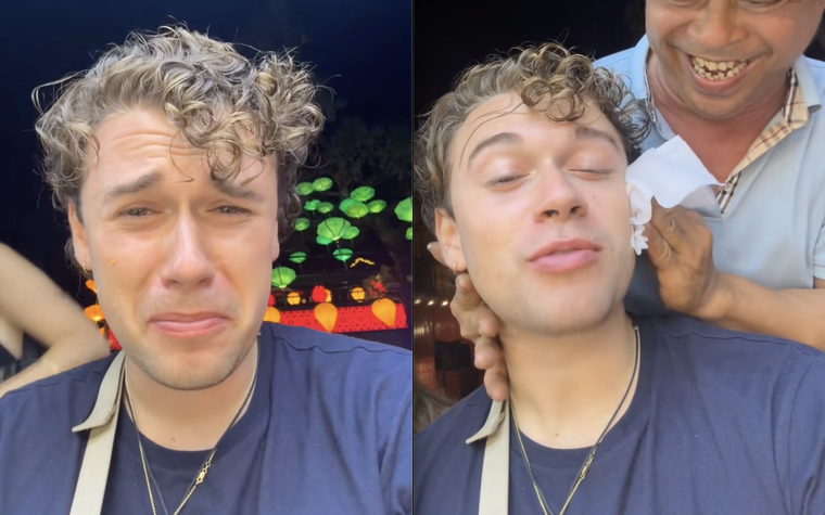 Khách Tây chảy nước mắt ròng ròng sau khi ăn 1 thứ ở Việt Nam, chủ quán phải ra tận nơi giúp lau mặt