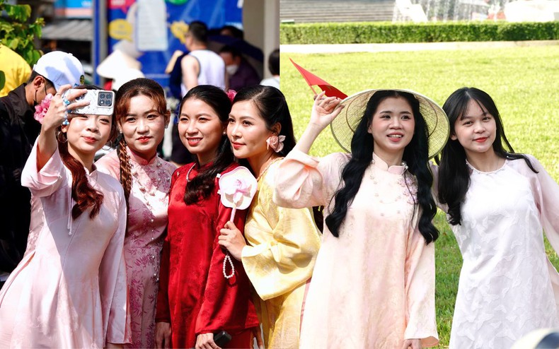 Đón đầu năm mới tại TP.HCM: Nàng thơ xúng xính áo dài kín lối Dinh Độc Lập, cà phê đắt khách hết sạch chỗ ngồi